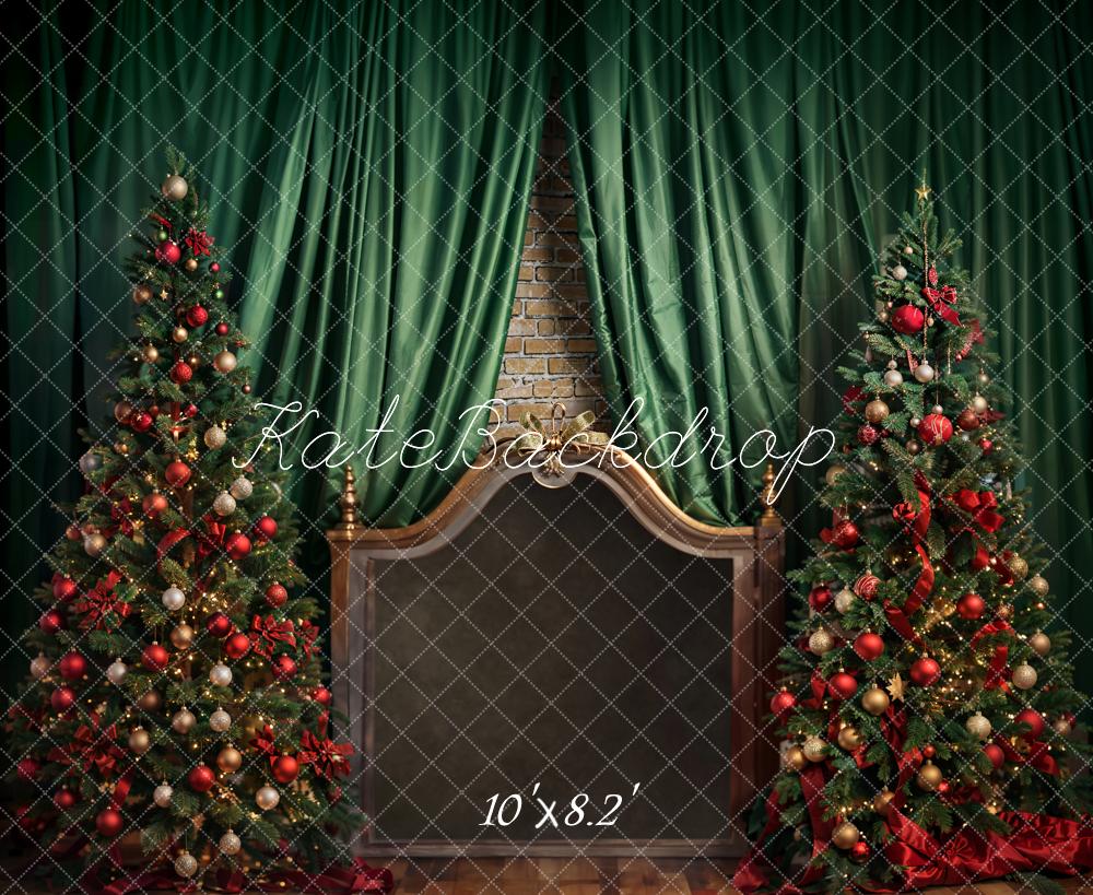 Kate Christmas Brown Headboard Green Curtain Backdrop Designed by Emetselch