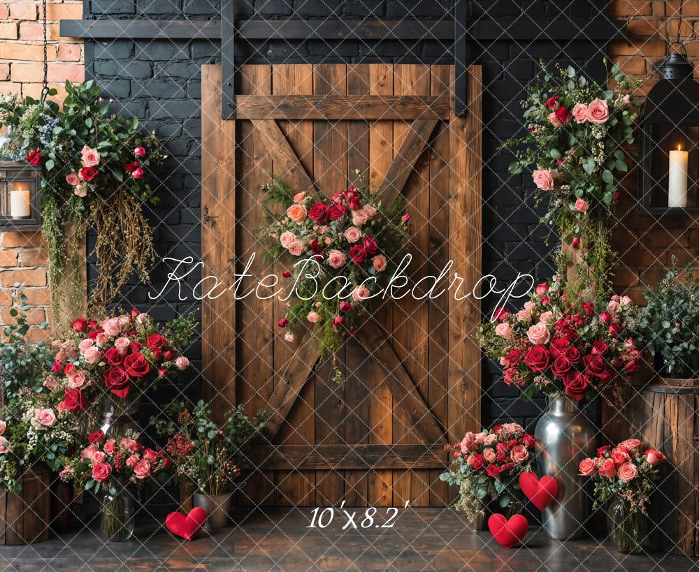 Kate Spring Floral Rustic Wood Door Backdrop Designed by Emetselch