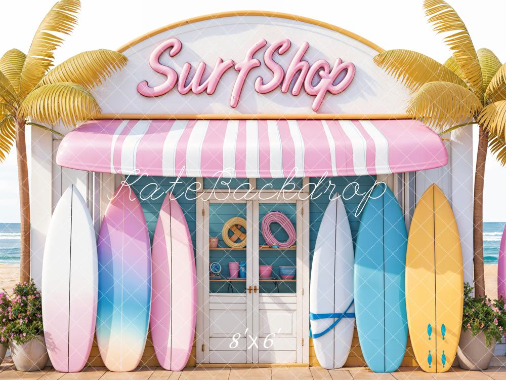 Fondo de tienda de surf colorida en la playa de verano del mar - Diseñado por Emetselch