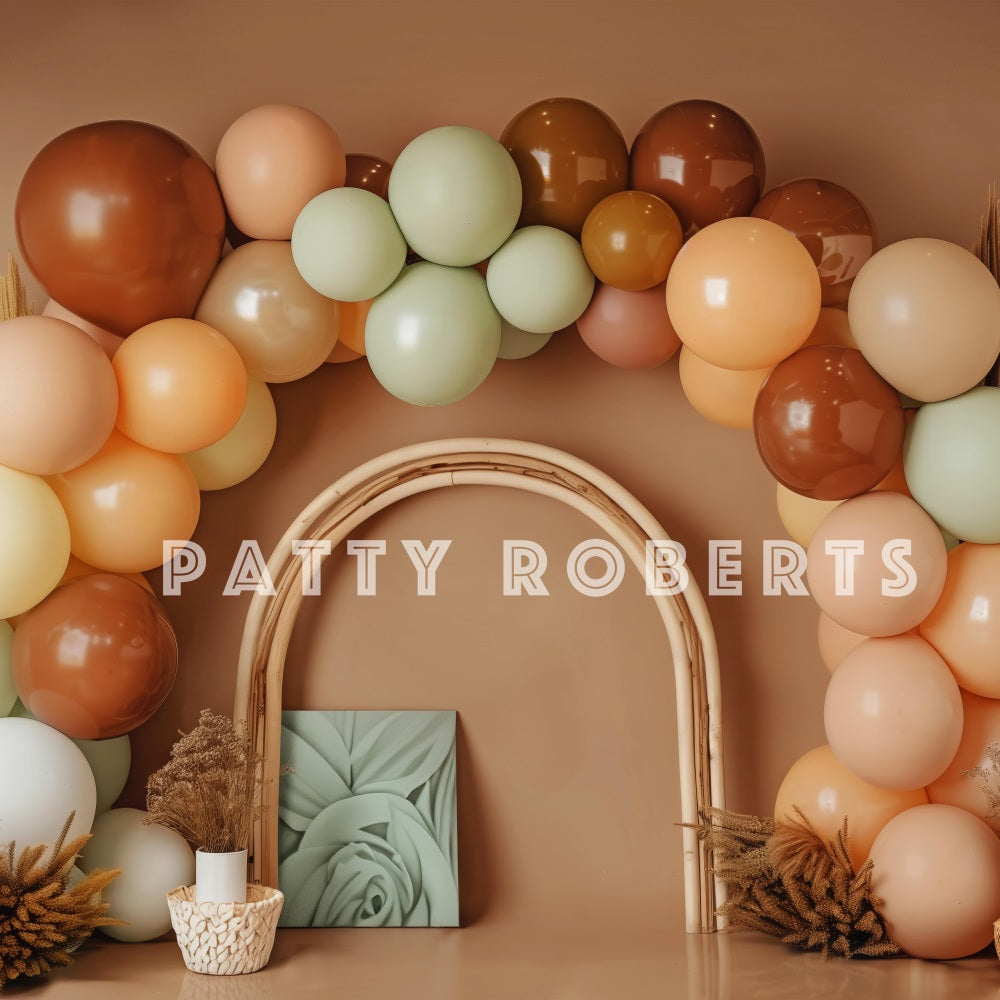 Fondo de Arco de Globos Beige Boho Cake Smash diseñado por Patty Robert