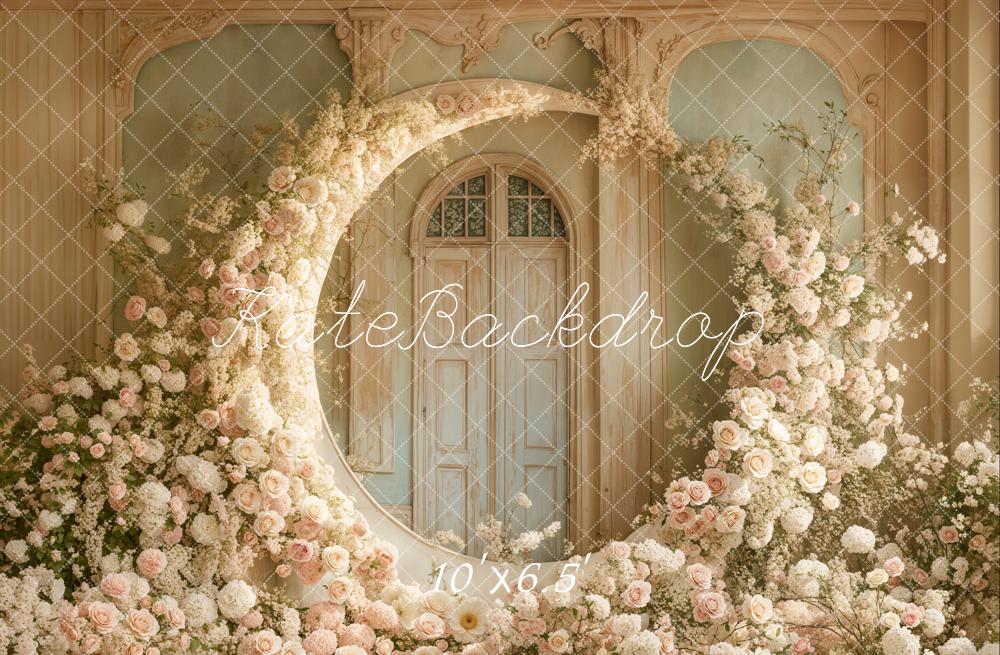 Kate Mother's Day White Floral Moon Arch Wedding Backdrop Designed by Emetselch