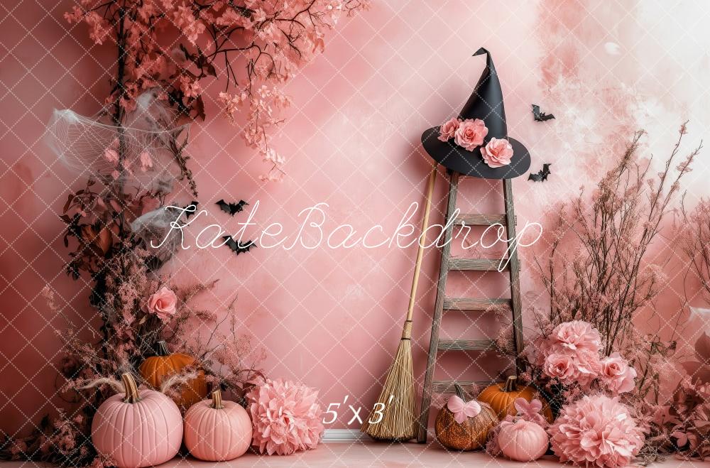 Fondo de esquina de bruja rosa de Halloween diseñado por Patty Roberts