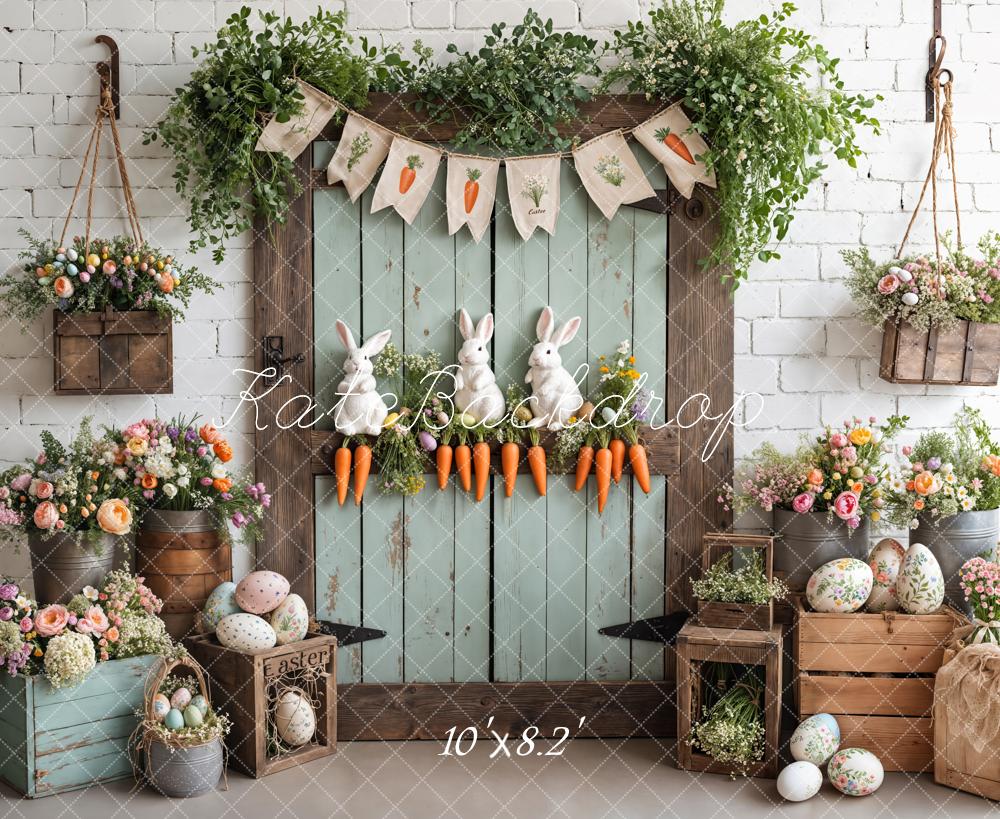 Kate Easter Bunny Carrots Door Wood Backdrop Designed by Emetselch