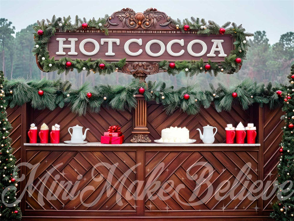 Foto Achtergrond Kerst Buiten Bos Warm Chocolade Stand Ontwerp door Mini MakeBelieve