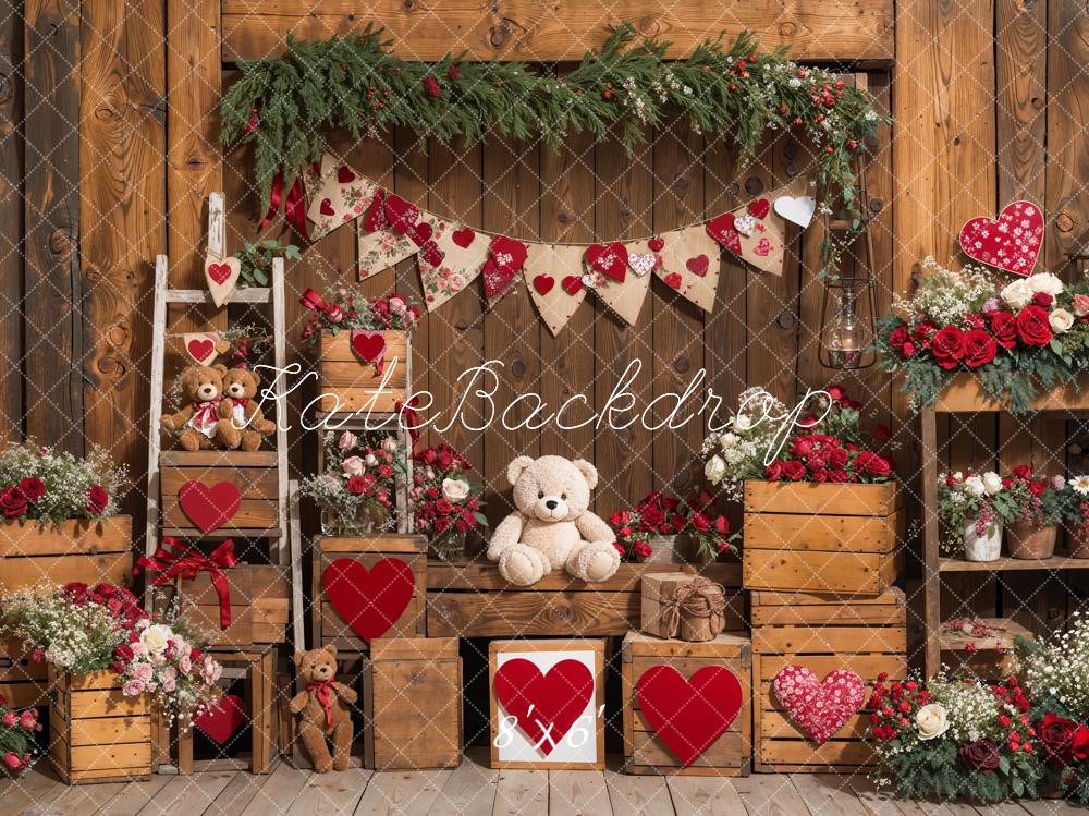 Lightning Deal #1 Kate Valentine's Day Rustic Teddy Bear Heart Backdrop Designed by Emetselch