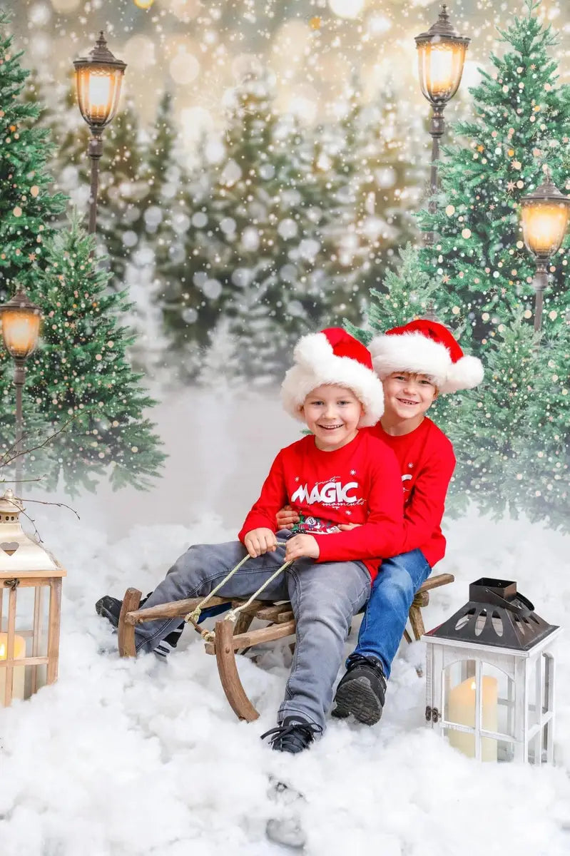 Kate Christmas Snow Forest Lights Backdrop for Photography