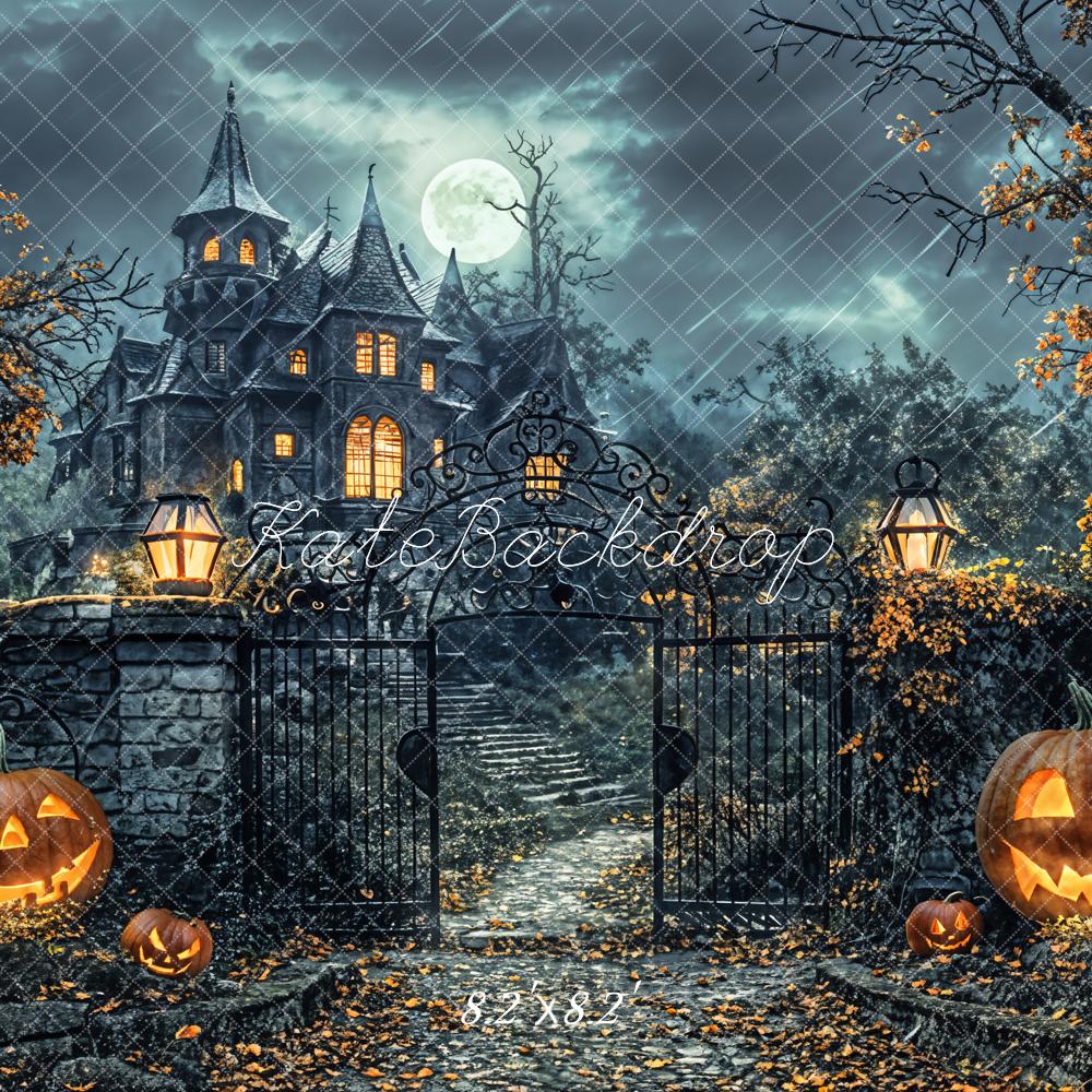 Kate Halloween Forest Pumpkin Black Retro Castle Backdrop Designed by Chain Photography