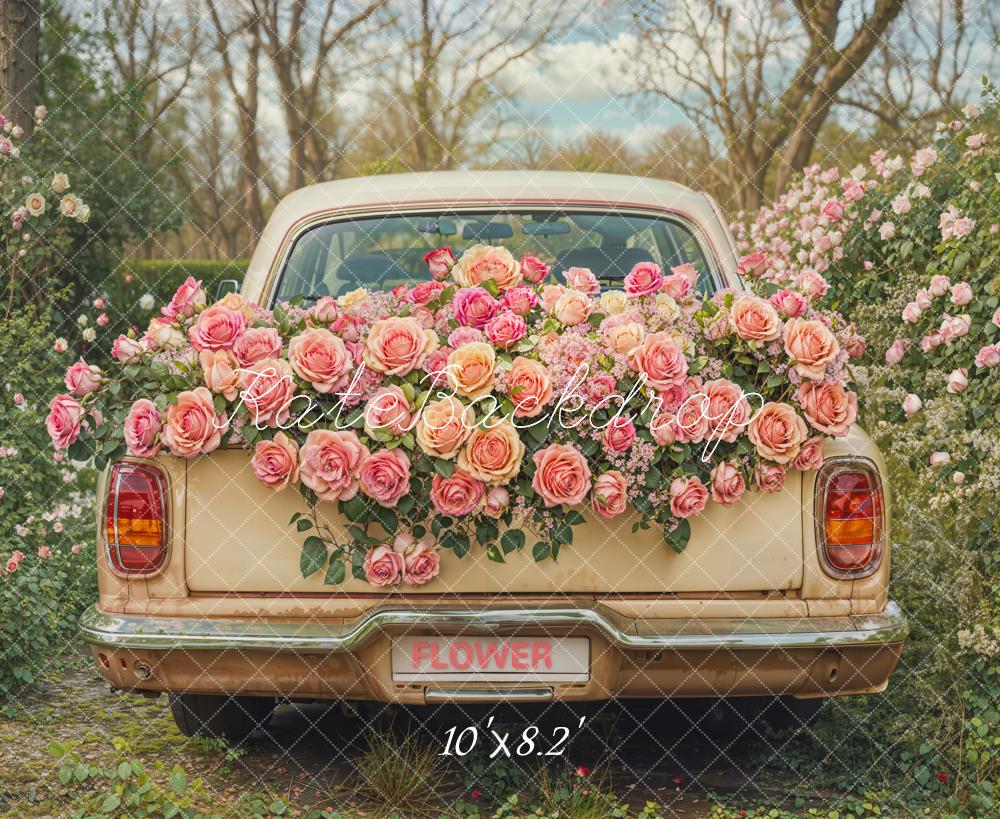 TEST Kate Valentine Vintage Car Pink Roses Backdrop Designed by Emetselch