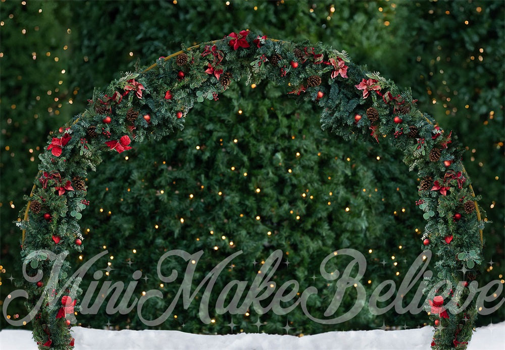 Foresta di Pini Verde di Natale con Arco Sfondo Design di Mini MakeBelieve