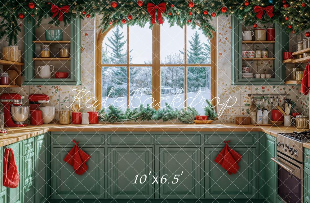 Kate Christmas Kitchen Green Cabinets Window Kitchenware Backdrop Designed by Emetselch