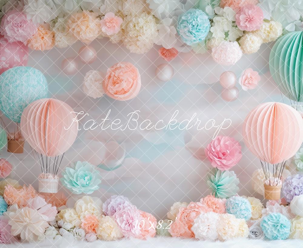 Kate Pastel Hot Air Balloons Flowers Backdrop Designed by Patty Roberts