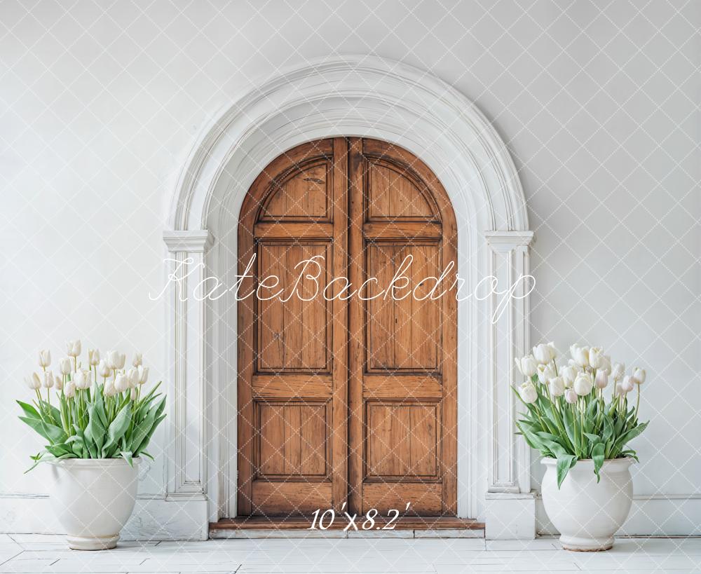 Kate Spring Wooden Arched Door Tulips Backdrop Designed by Emetselch