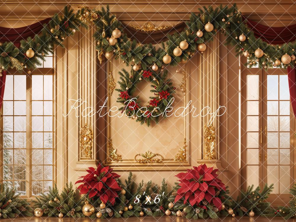 TEST Kate Christmas Window Poinsettia Curtains Backdrop Designed by Emetselch