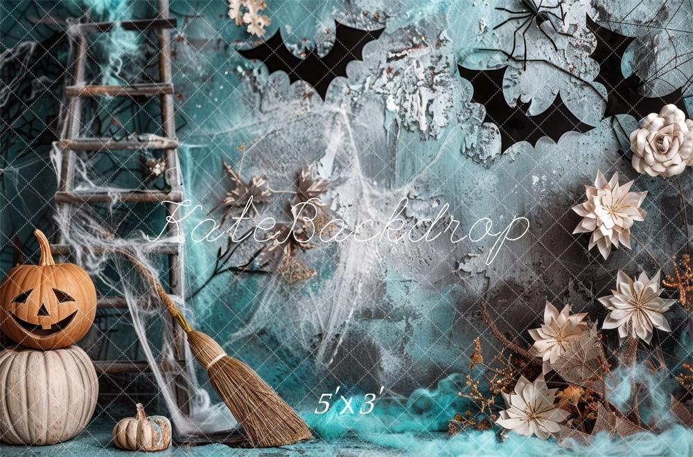 Halloween Spooky Teal Pumpkin Bat Foto Achtergrond Designed by Mini MakeBelieve