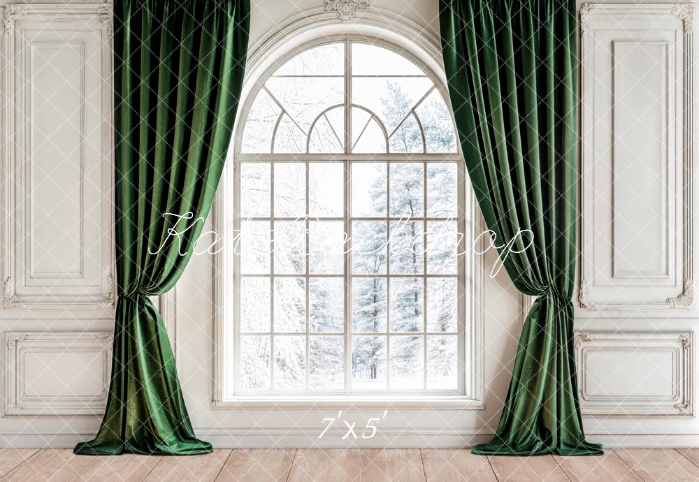 Fondo de Ventana con Cortinas Verdes Elegantes Diseñado por Emetselch