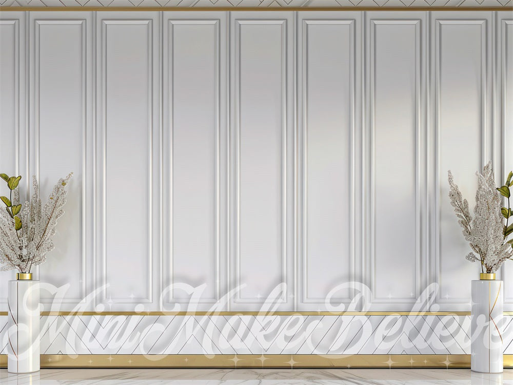 Sfondo da parete vintage bianco e oro progettato da Mini MakeBelieve