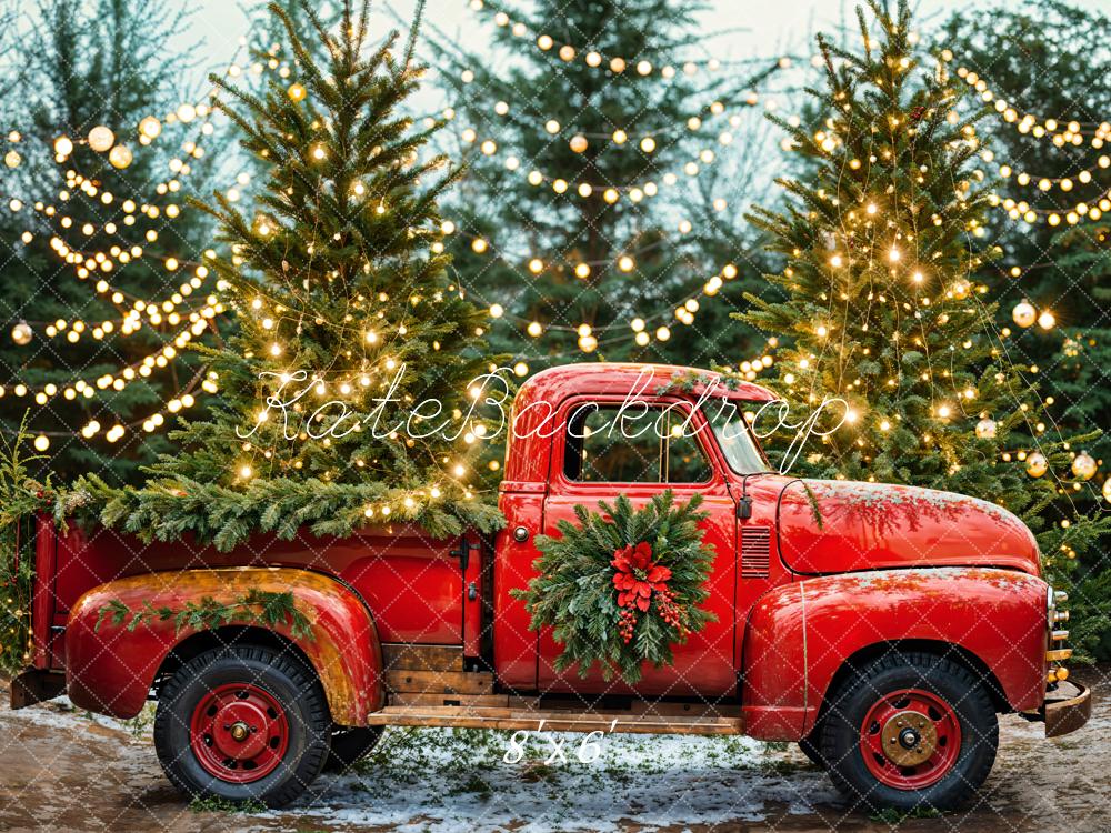 Kerstboom Rode Truck Foto Achtergrond