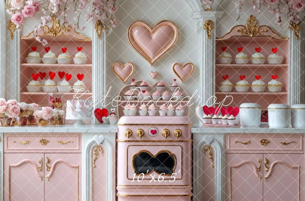 TEST Kate Valentine's Heart Pink Kitchen Cupcake Backdrop Designed by Mini MakeBelieve