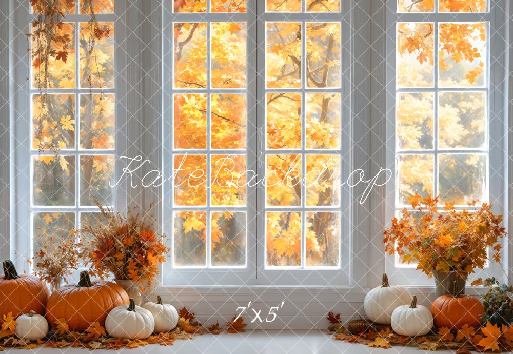 Kate Fall White Retro Window Maple Tree Backdrop Designed by Emetselch