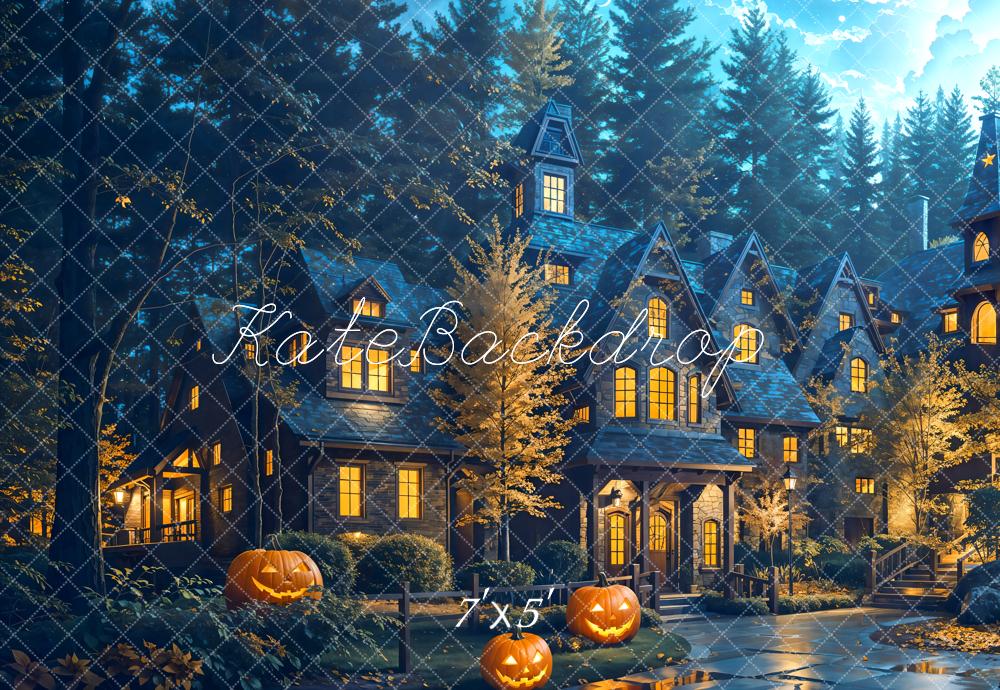 Halloween Pompoen Cottage Bos Foto Achtergrond Designed by Emetselch