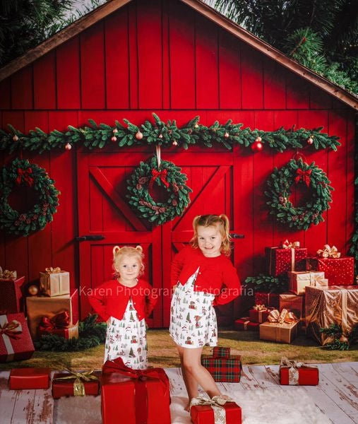 Kate Christmas Barn With Gifts Boxes Backdrop Designed by Emetselch