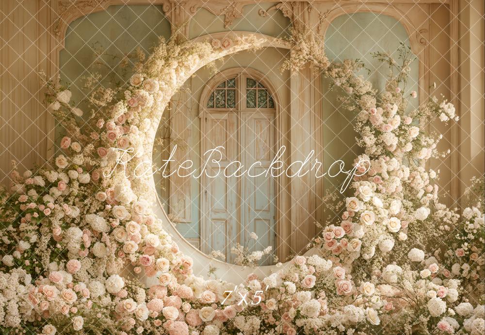 Kate Mother's Day White Floral Moon Arch Wedding Backdrop Designed by Emetselch