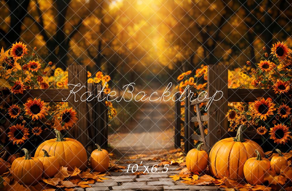 Kate Fall Pumpkin Sunflower Forest Path Backdrop Designed by Emetselch