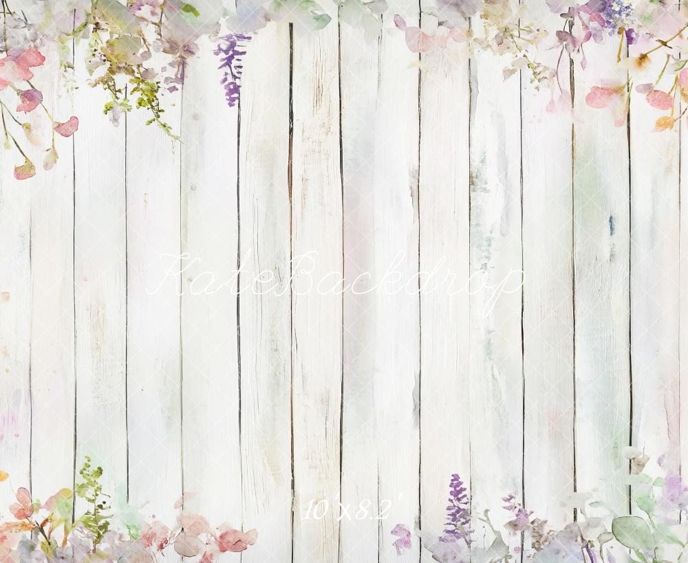 Kate Spring Floral Rustic Wood Floor Backdrop Designed by Mini MakeBelieve