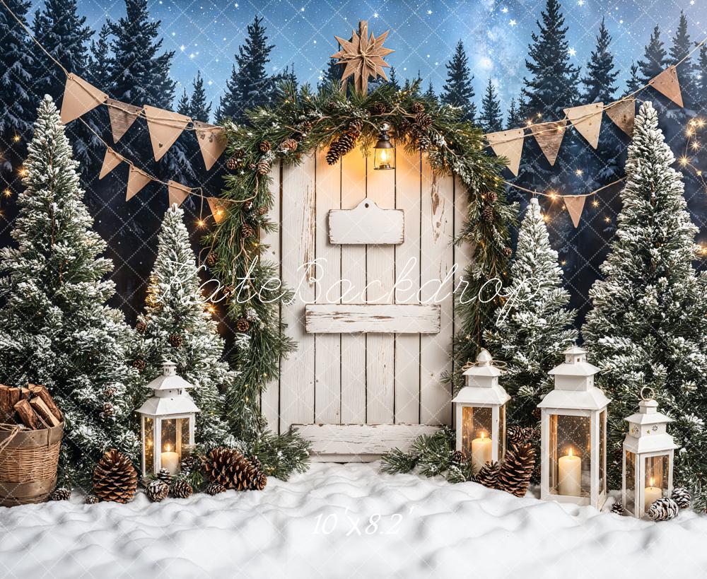 Kate Christmas Tree White Wood Door Backdrop Designed by Emetselch