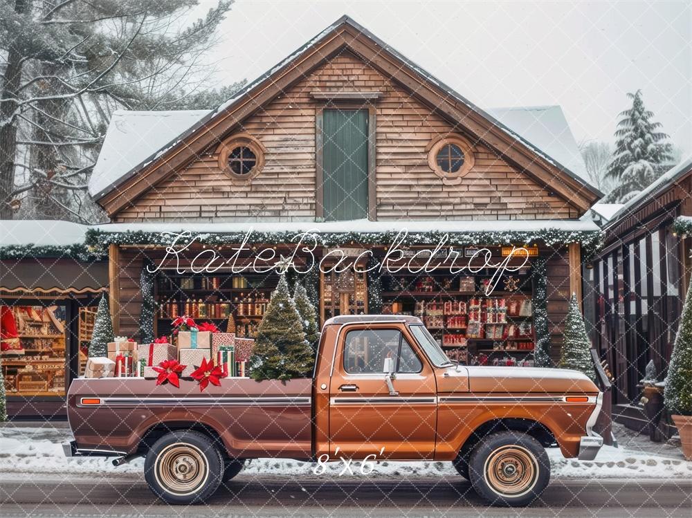 Kate Christmas Brown Truck Cabin Backdrop Designed by Mini MakeBelieve