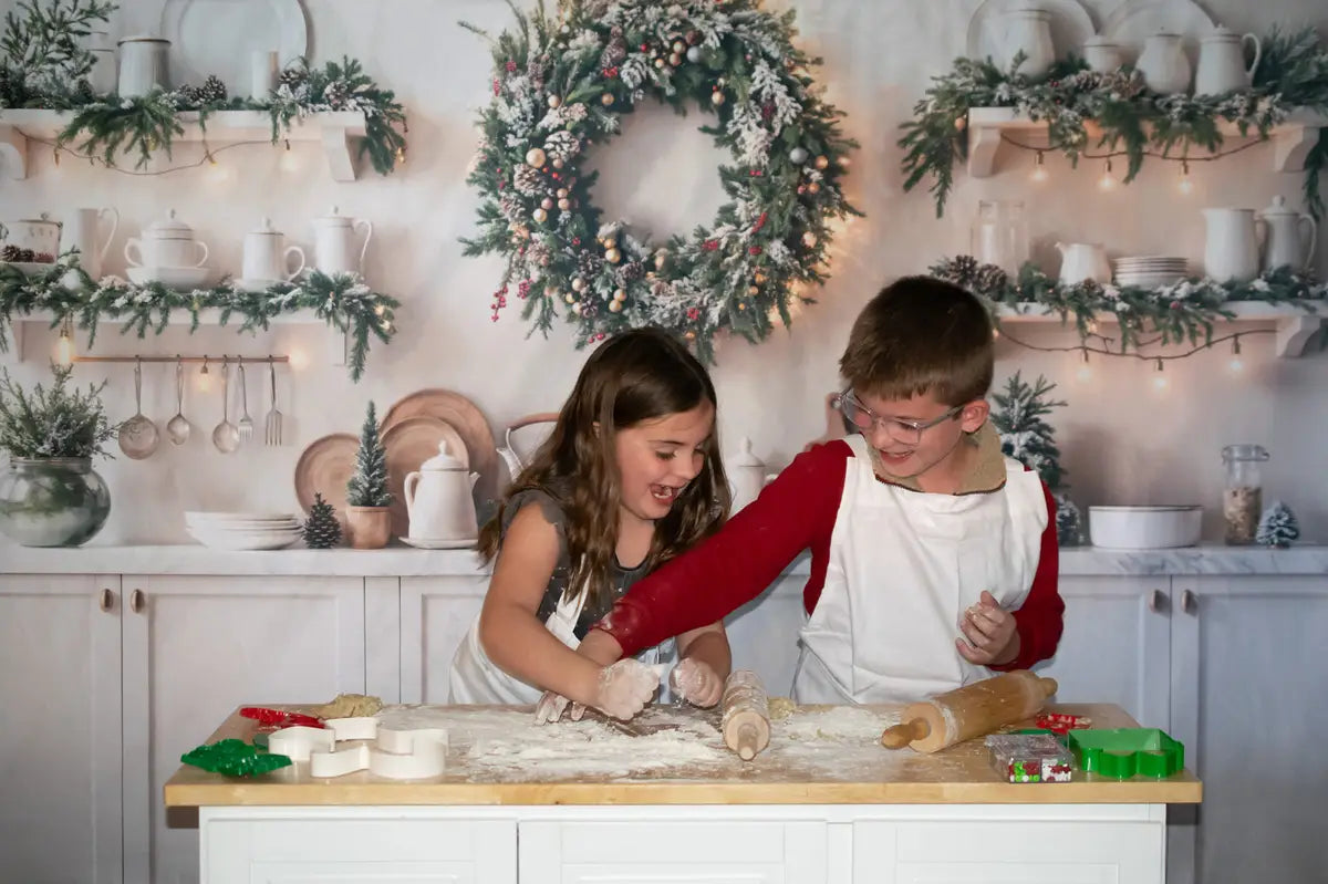 Kate Christmas Kitchen White Cabinets with Led Light Strip Backdrop Designed by Emetselch