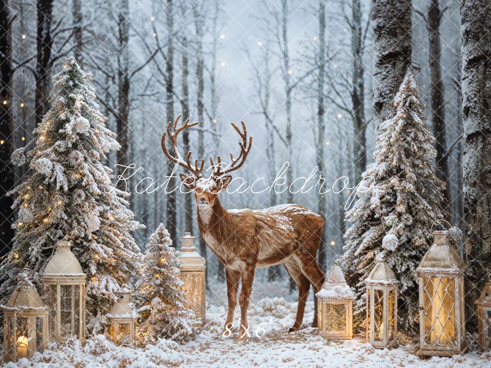 Kate Winter Forest Christmas Tree Elk Backdrop Designed by Emetselch