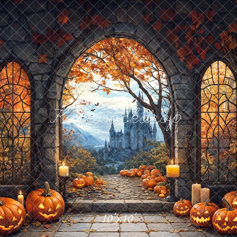 TEST Kate Halloween Arch Maple Castle Pumpkin Backdrop Designed by Emetselch