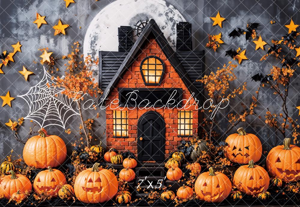 Fall Leaves Halloween Haunted House With Pumpkins Foto Achtergrond Designed by Emetselch