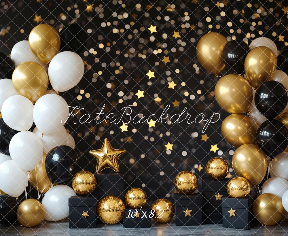 Cake Smash Gouden en Zwarte Ballon Foto Achtergrond Designed by Emetselch