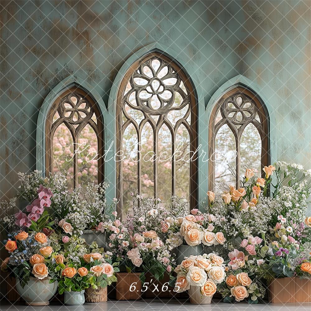 Kate Spring Floral Arched Vintage Window Backdrop Designed by Mini MakeBelieve