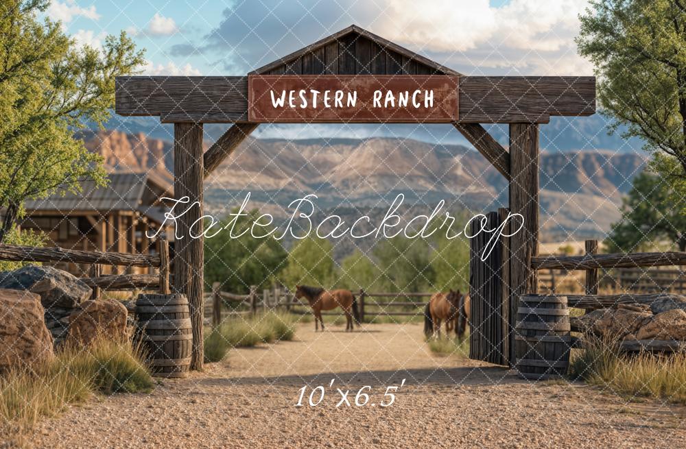 Kate Western Ranch Horses Mountain Backdrop Designed by Emetselch