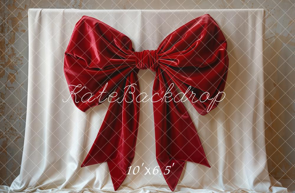 Kate Red Big Bow Elegant Fabric Backdrop Designed by Emetselch