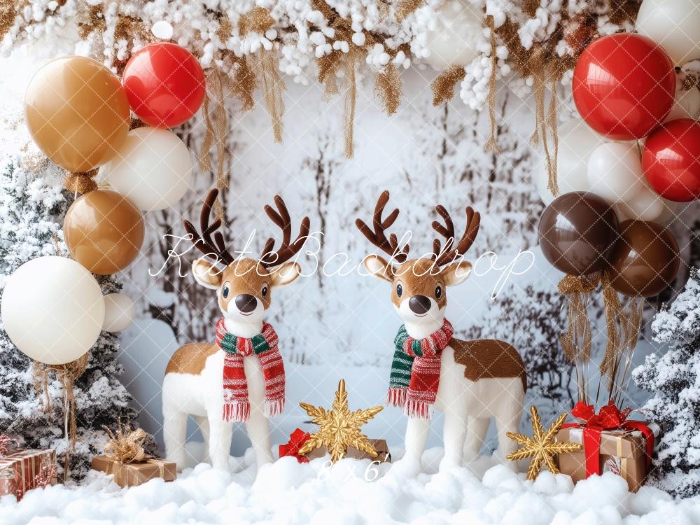 Christmas Reindeer Balloon Snowy Foto Achtergrond Designed by Patty Roberts