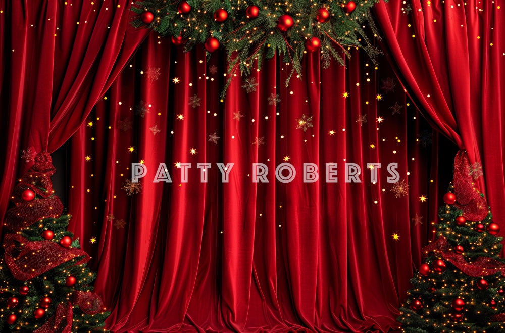 Kate Christmas Tree Red Velvet Curtains Backdrop Designed by Patty Robert