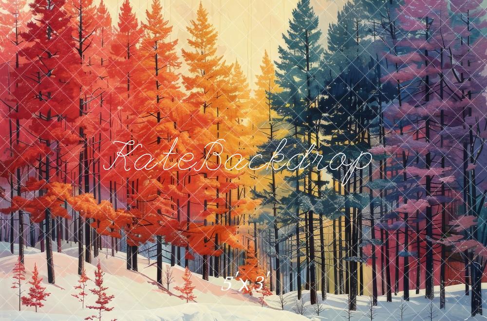 Kate Rainbow Pine Forest Snow Backdrop Designed by Megan Leigh Photography