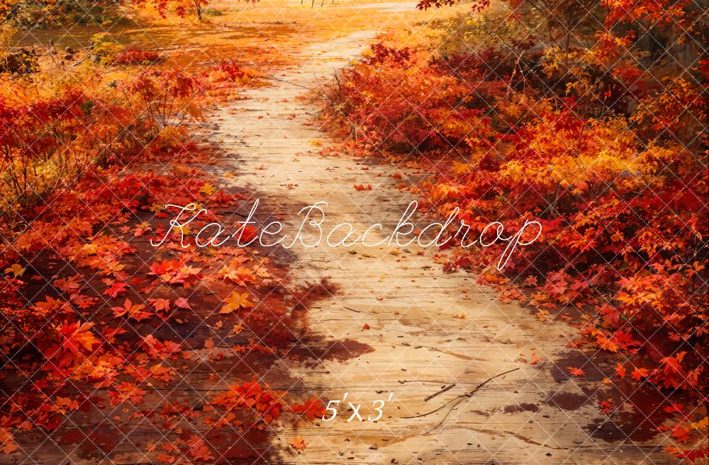 Kate Fall Red Fallen Maple Leaves Path Floor Backdrop Designed by Kate Image