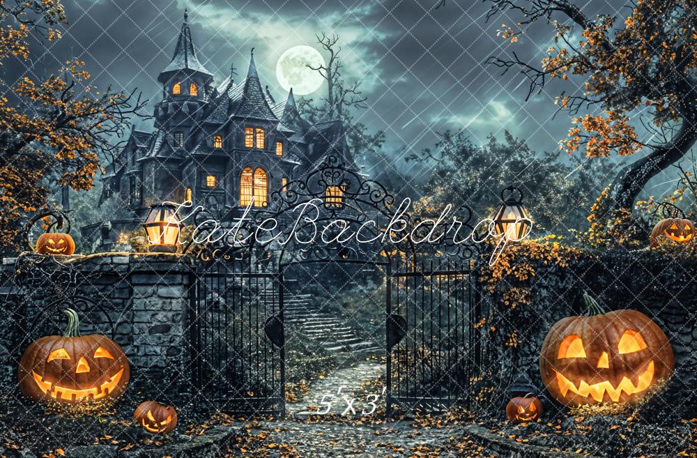 Halloween Foresta Zucca Nera Retro Castello Sfondo Designed by Chain Photography