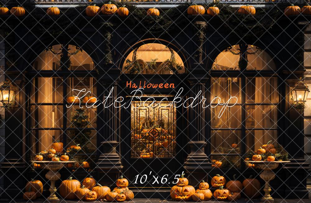 Kate Halloween Pumpkin Dark Retro Store Backdrop Designed by Emetselch