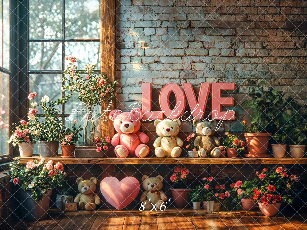 Kate Valentine Love Teddy Bear Floral Backdrop Designed by Emetselch