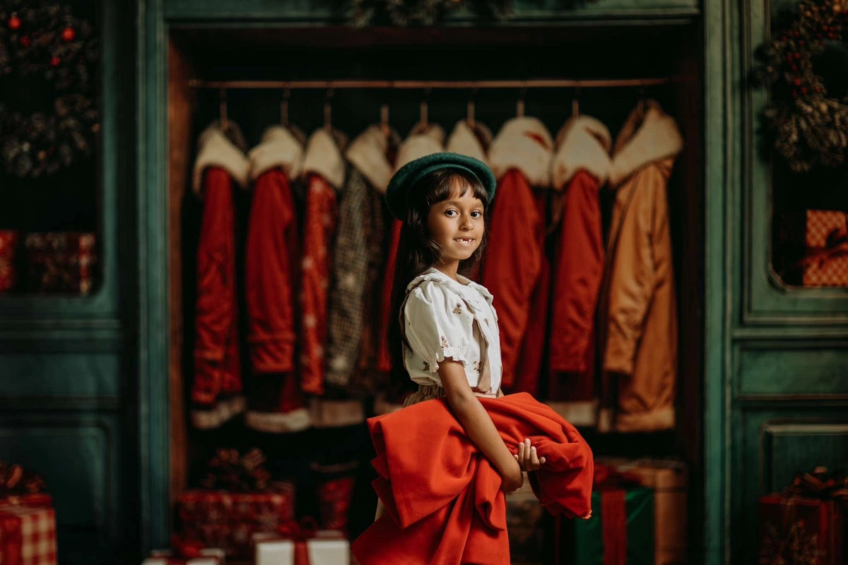 Kate Christmas Santa Coats Blue Closet Backdrop Designed by Emetselch