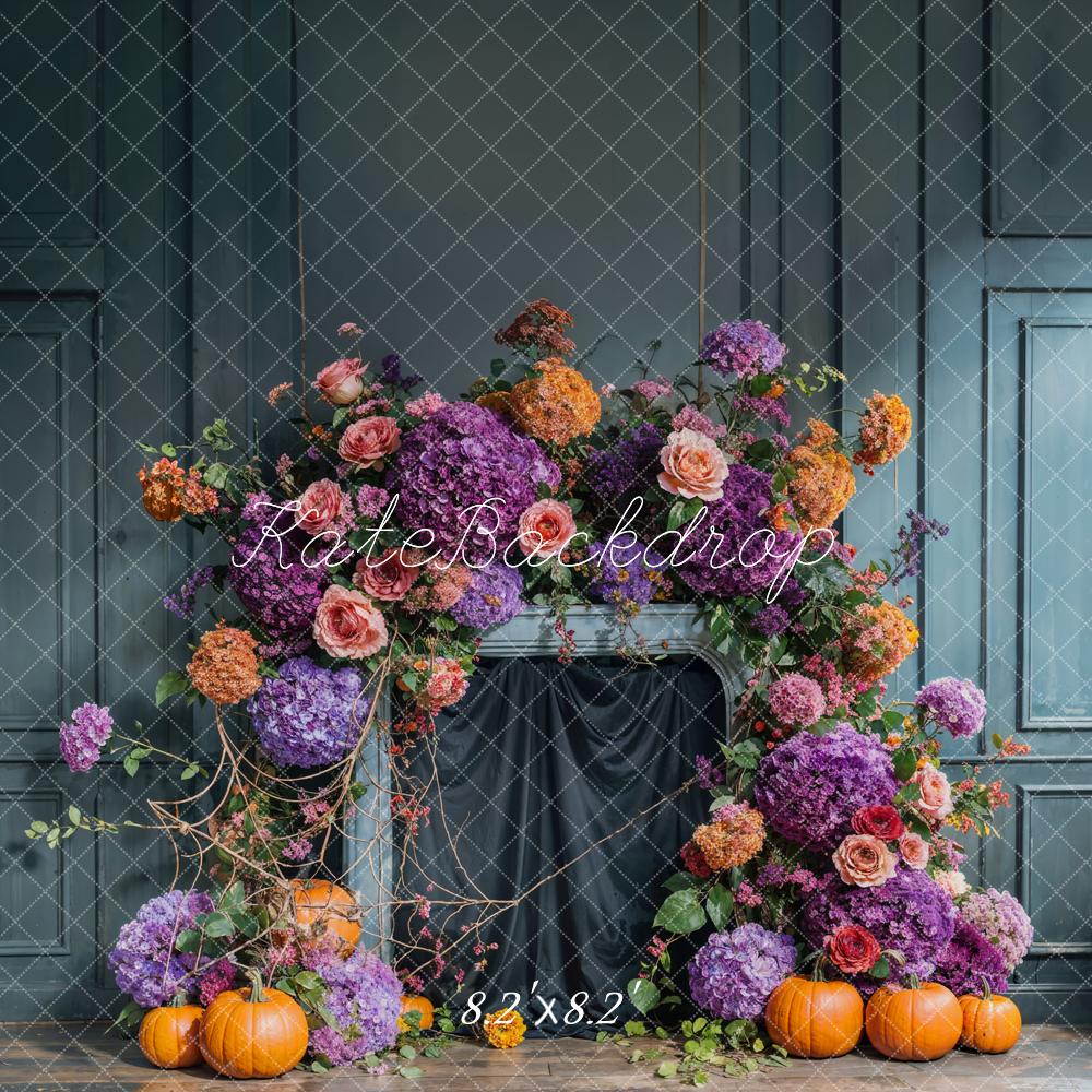 Kate Fall Flower Arch Blue Vintage Wall Backdrop Designed by Emetselch