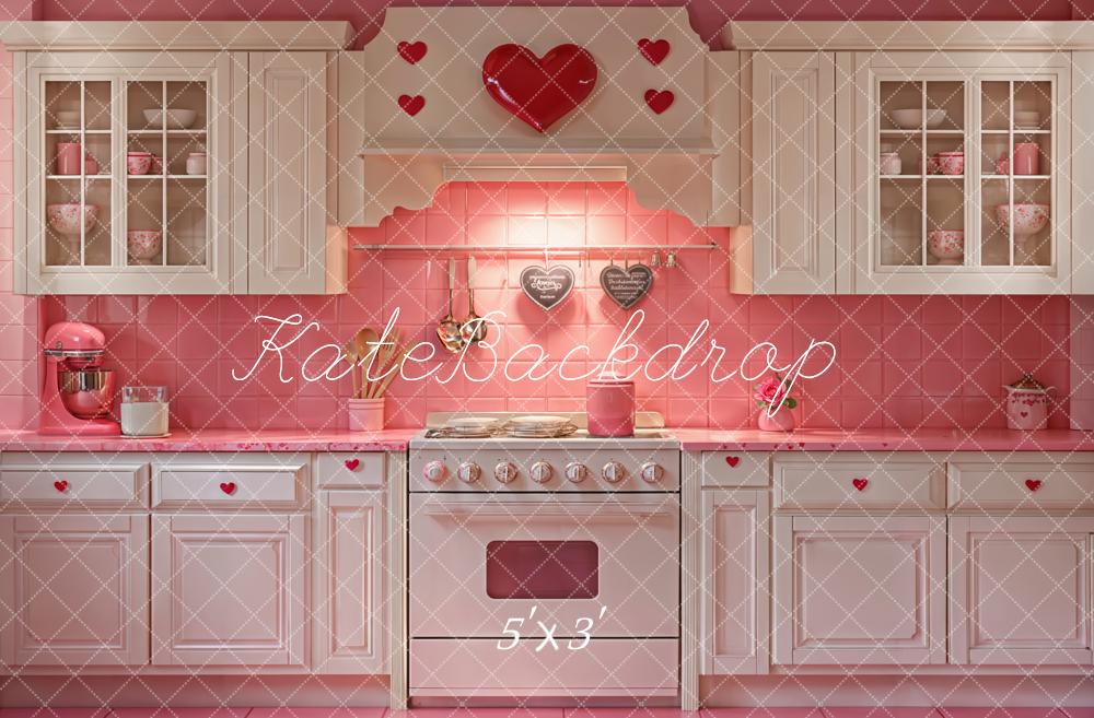 Kate Valentine Pink Heart Kitchen Cabinets Backdrop Designed by Emetselch