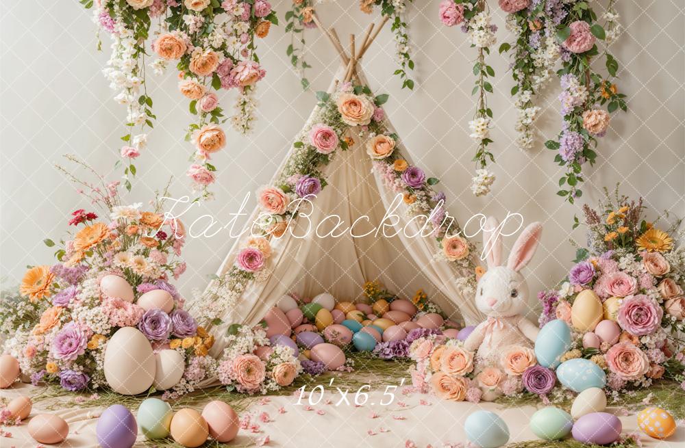 Kate Easter Bunny Floral Tent Colorful Backdrop Designed by Emetselch