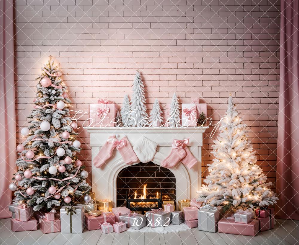 Kate Pink Christmas Tree Fireplace Backdrop Designed by Emetselch